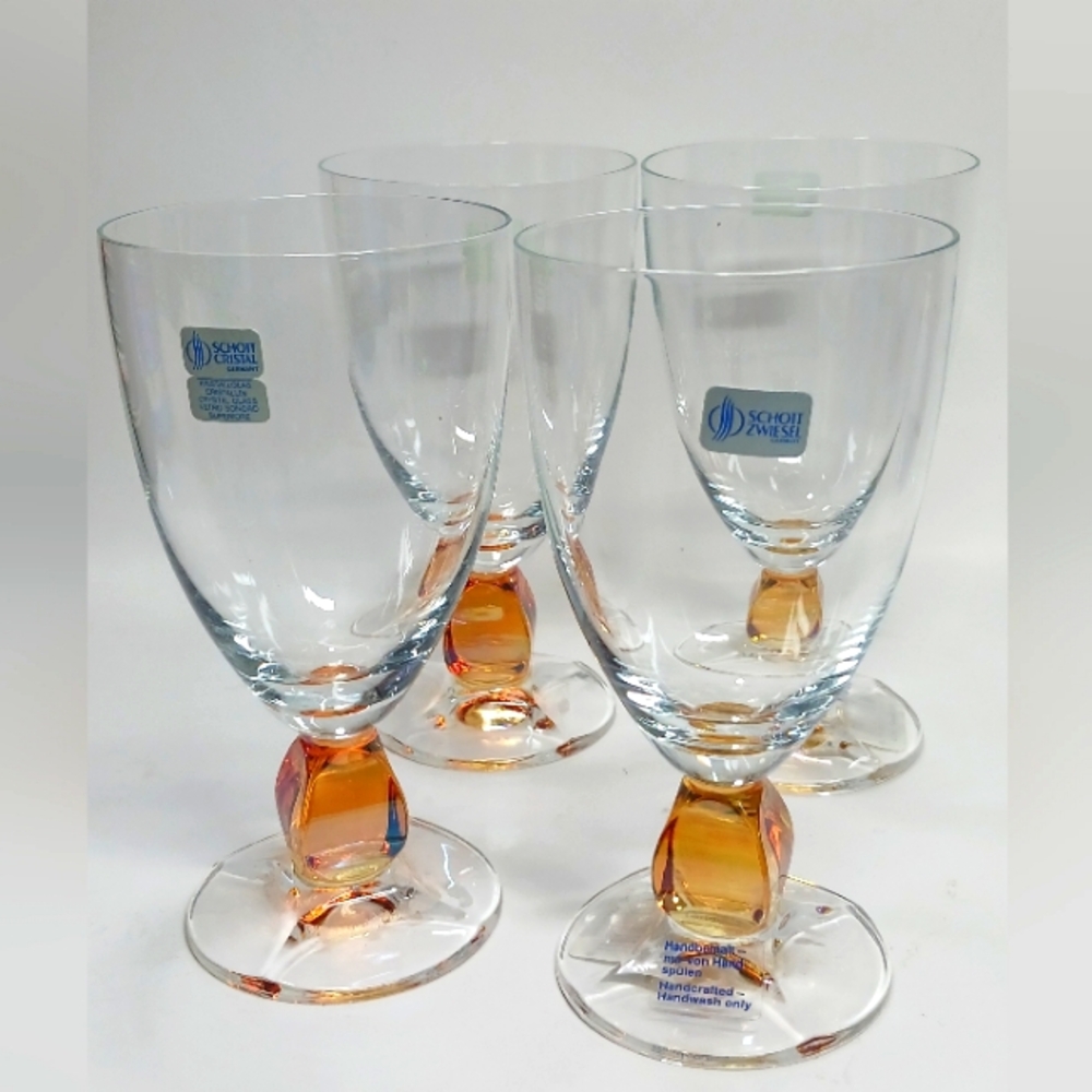 4 Schott Zwiesel Clear Amber Wine Glasses Germany 🍷